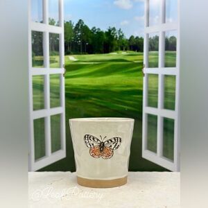 Happy Butterfly Beige/Orange Ceramic Planter Pot